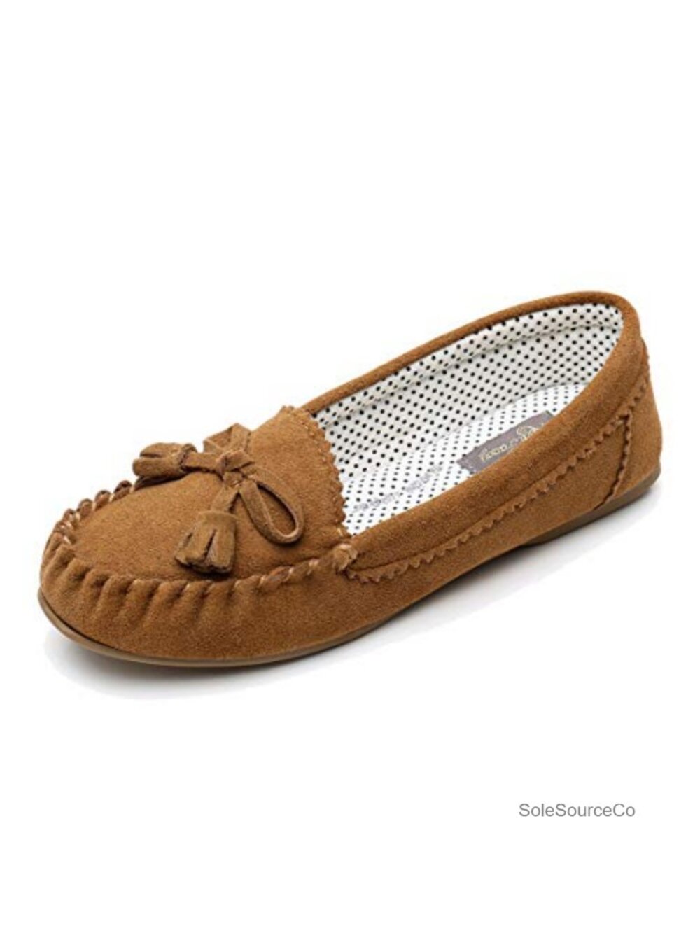 Women's Cow Suede Leather Mocc Bow Flat Casual Loafer